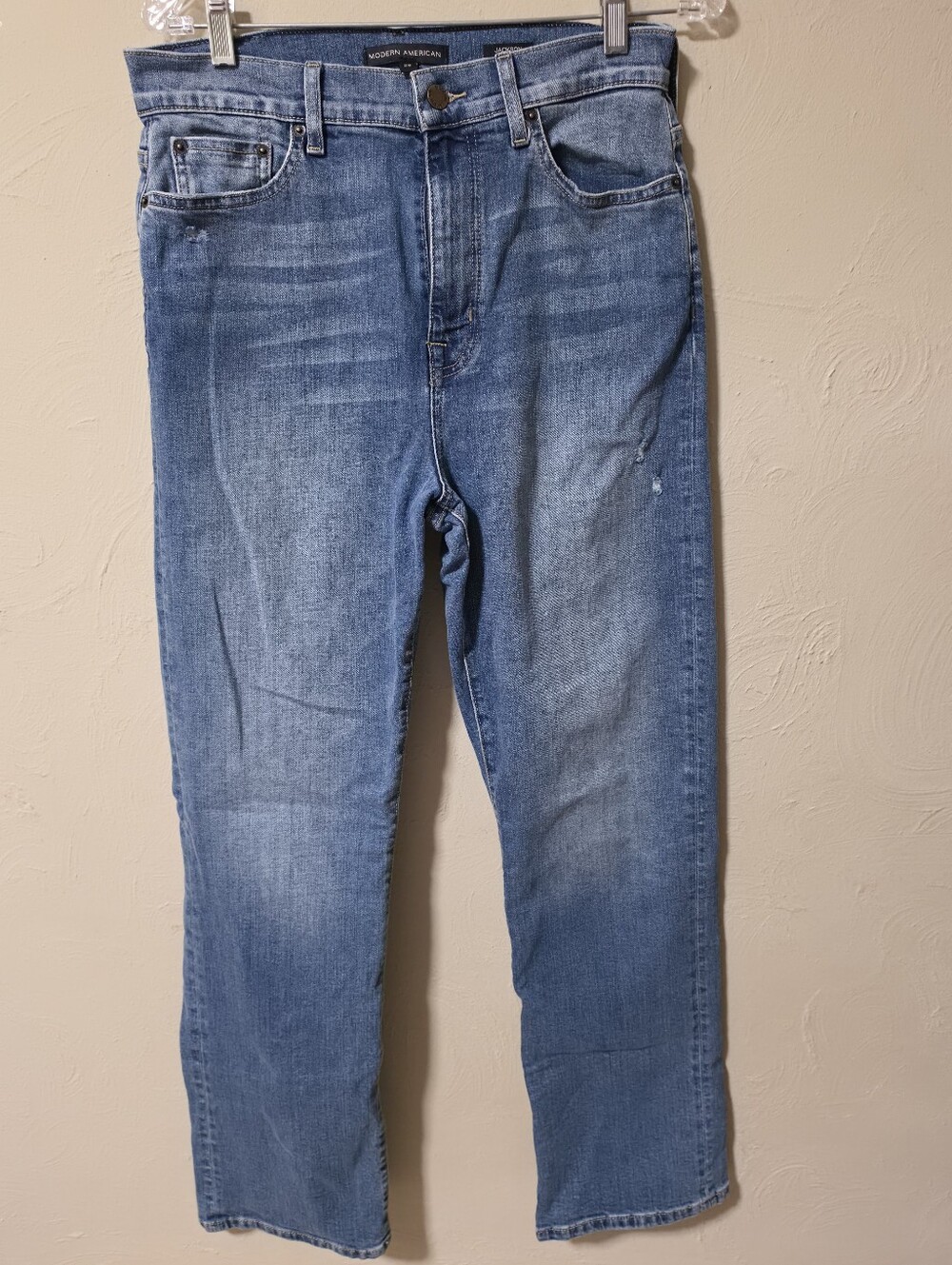 Modern American women's "Jackson" dad-style straight-leg blue denim Jeans